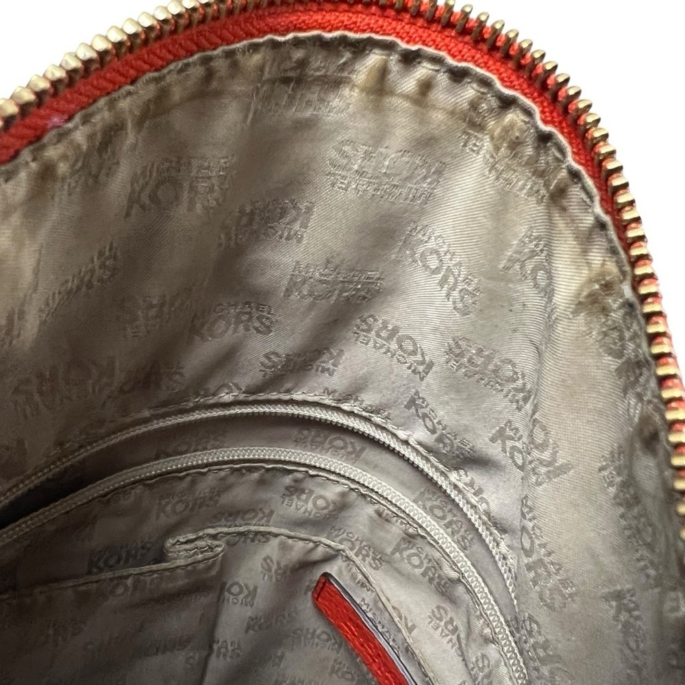 Michael Kors Hobo Bag Orange Red Soft Pebbled Leather with Tassel Large 2 Straps - Picture 3 of 15